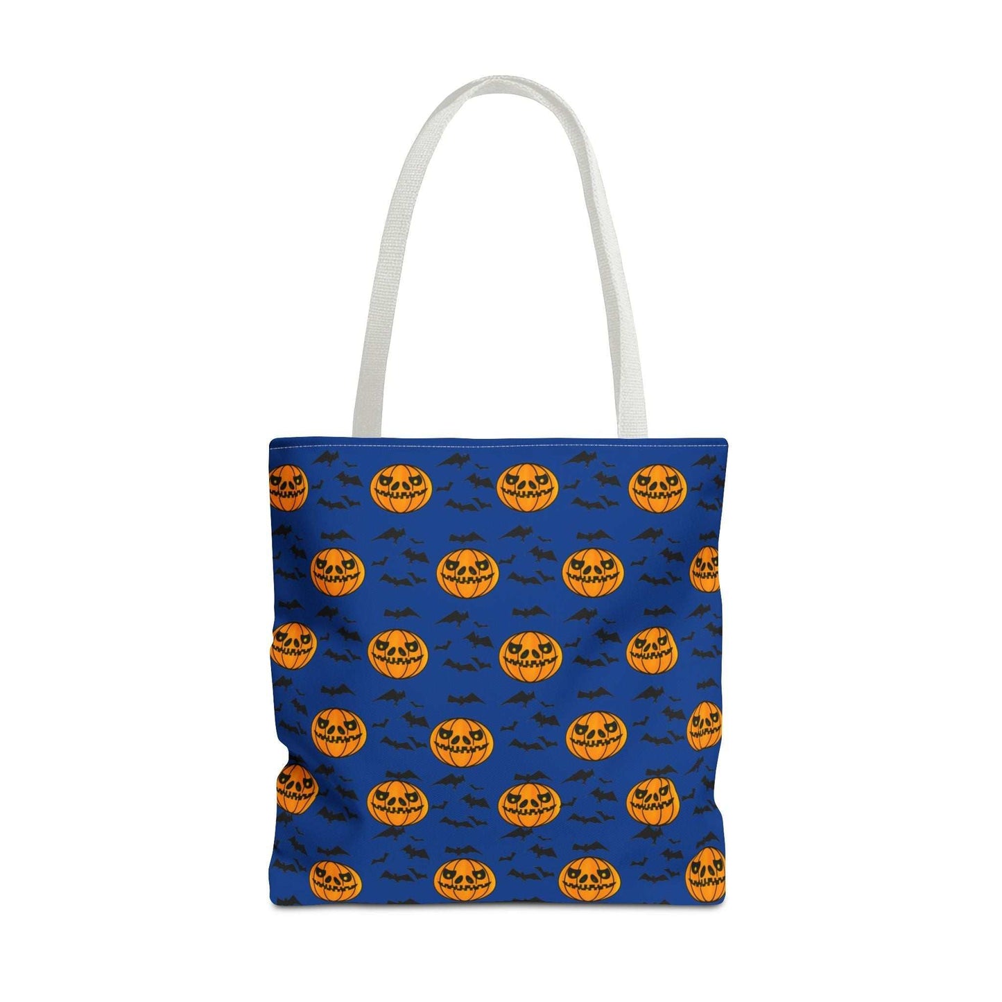 Pumpkins and Bats Halloween Tote Bag large white handle