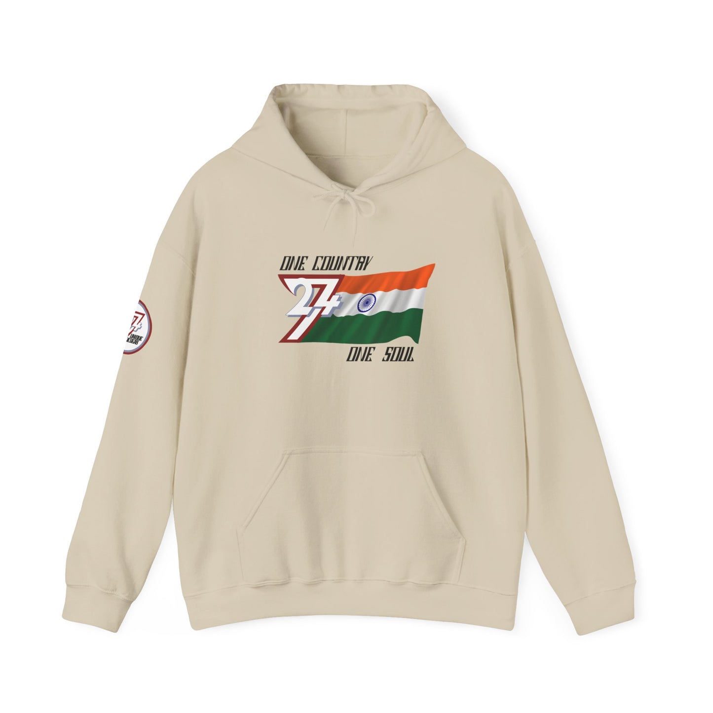 Unique Design 24/7 India Flag Printed Unisex custom Hoodie sand