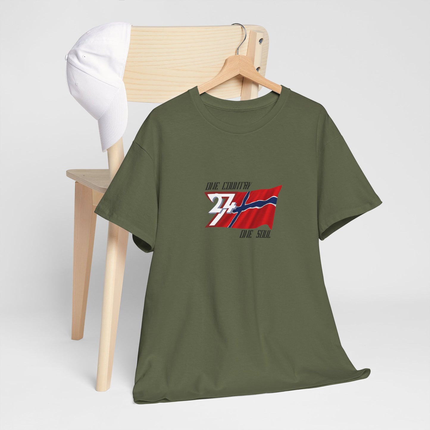 Unique Design 24/7 Norway Flag Printed Unisex custom T-shirt military green