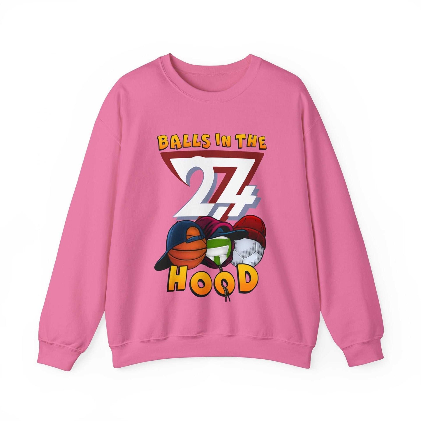 Unique Design Balls In The Hood Heavy Blend™ Crewneck Sweatshirt safety pink