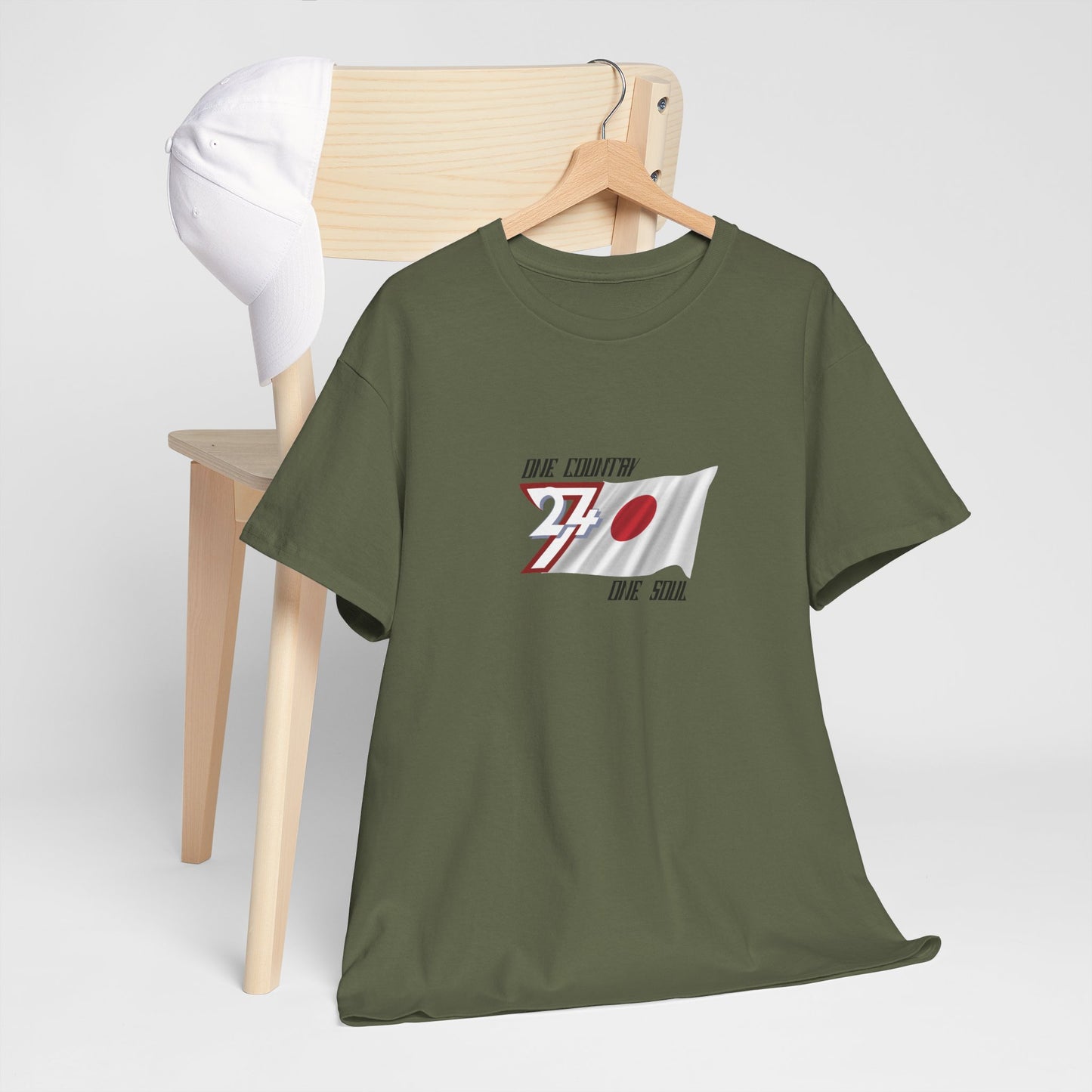 Unique Design 24/7 Japan Flag Printed Unisex custom T-shirt military green