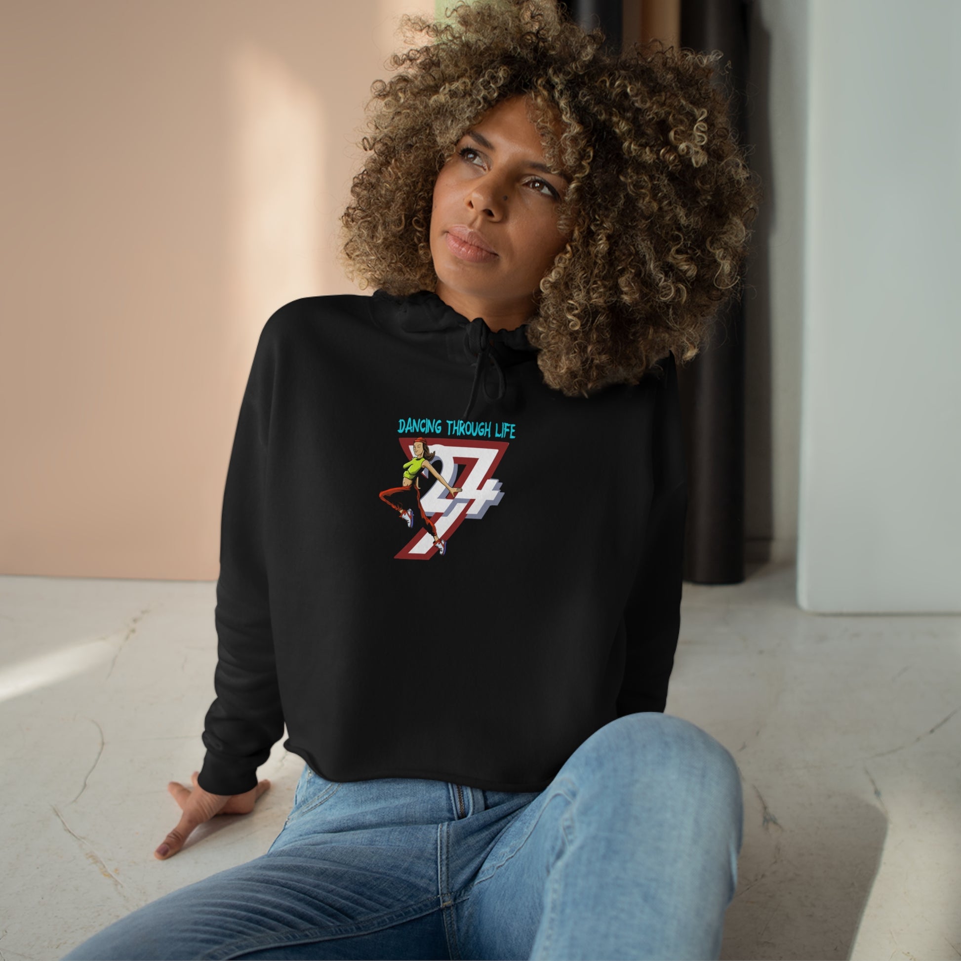 Crop Hoodie: Street Dance Girl Illustrated Hoodie by 24/7 Unique Designs black with person