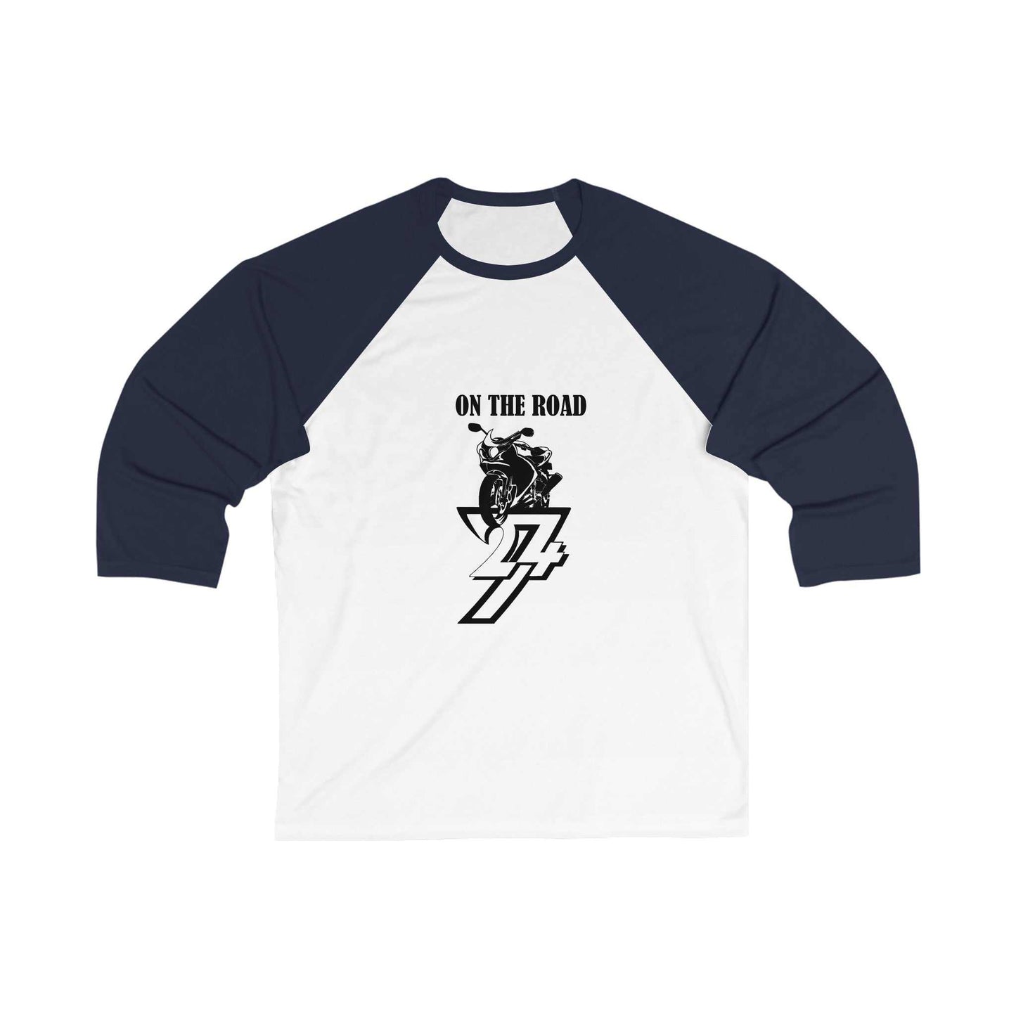 Unique Design On The Road Bike 3\4 Sleeve Baseball Tee white-navy