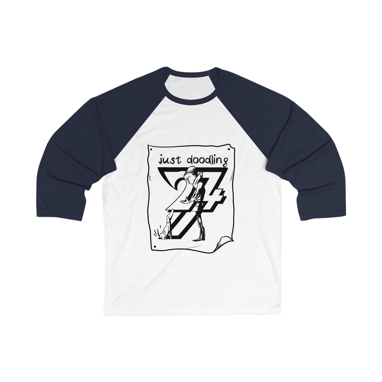 Unique Design Just Doodling Dog Owner 3\4 Sleeve Baseball Tee white-navy