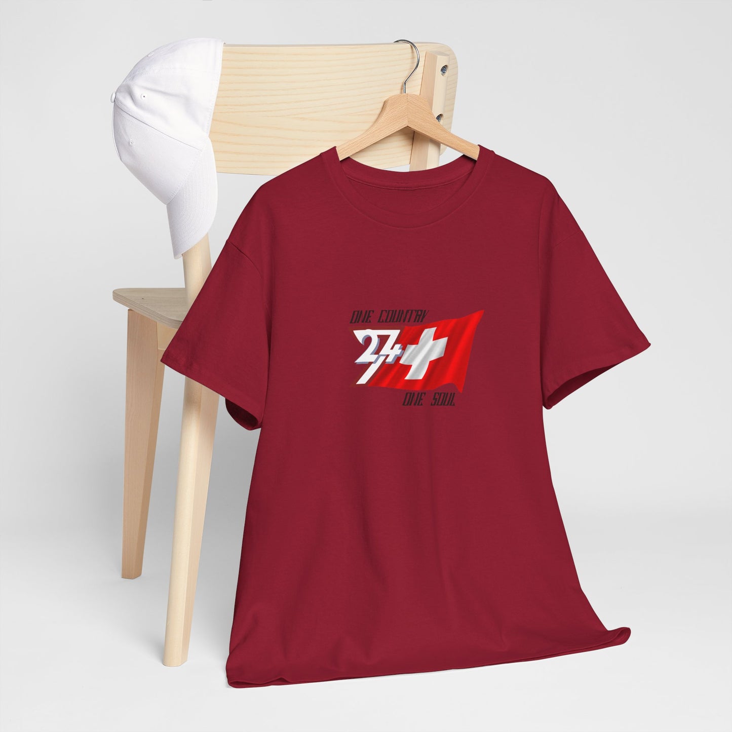 Unique Design 24/7 Switzerland Flag Printed Unisex custom T-shirt cardinal red