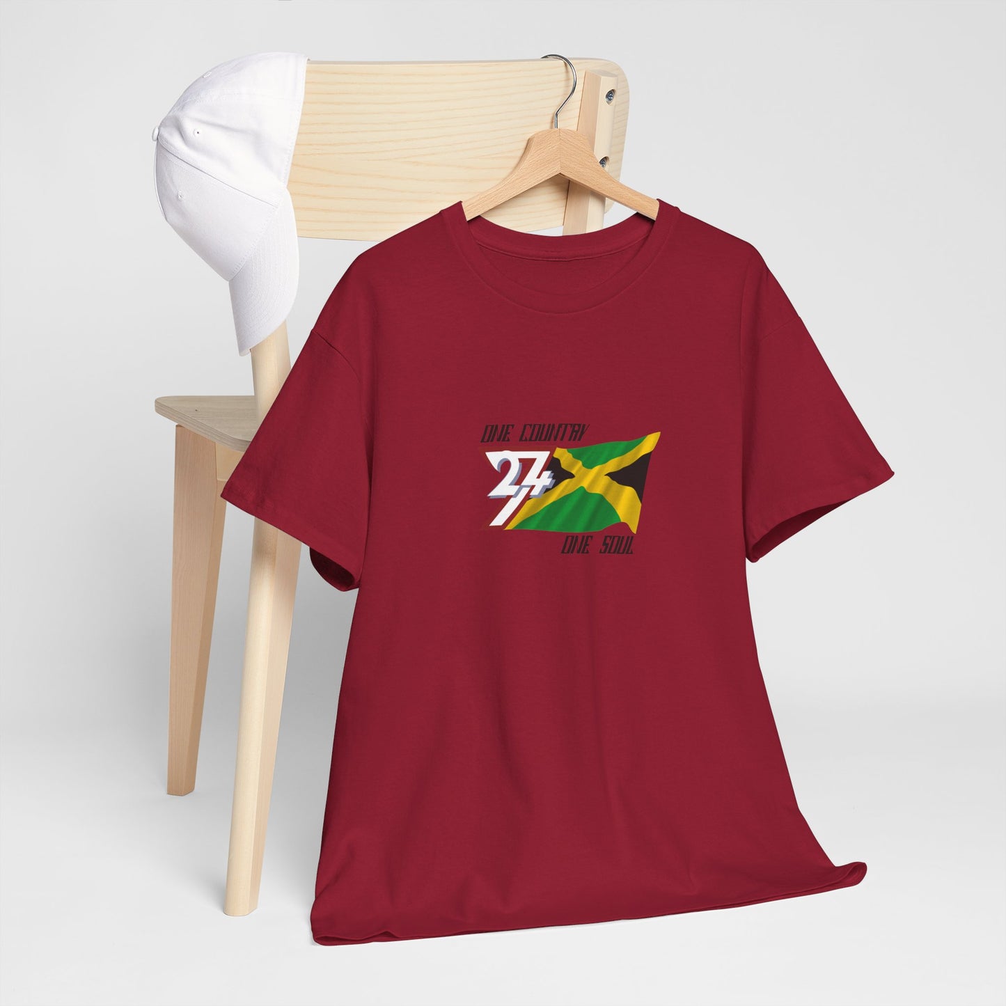 Unique Design 24/7 Jamaica Flag Printed Unisex custom T-shirt cardinal red