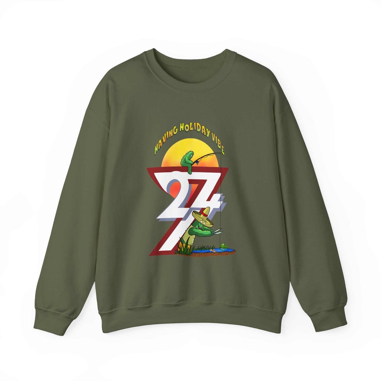 Unique Design Leonando and Littleando Fishing Heavy Blend™ Crewneck Sweatshirt military green