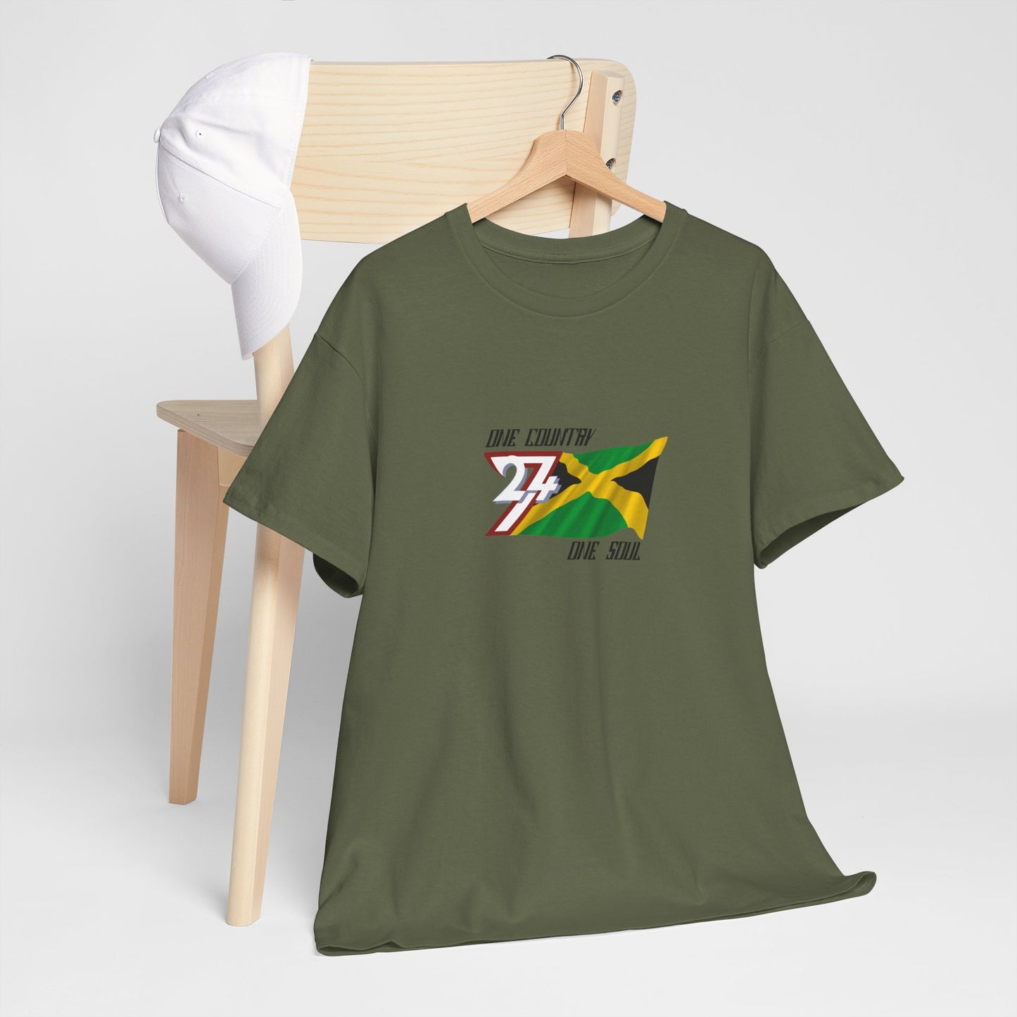 Unique Design 24/7 Jamaica Flag Printed Unisex custom T-shirt military green