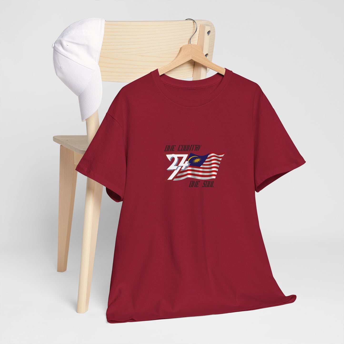 Unique Design 24/7 Malaysia Flag Printed Unisex custom T-shirt cardinal red