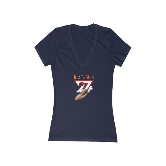 Unique Design Kiss The World -v-neck t-shirt  navy