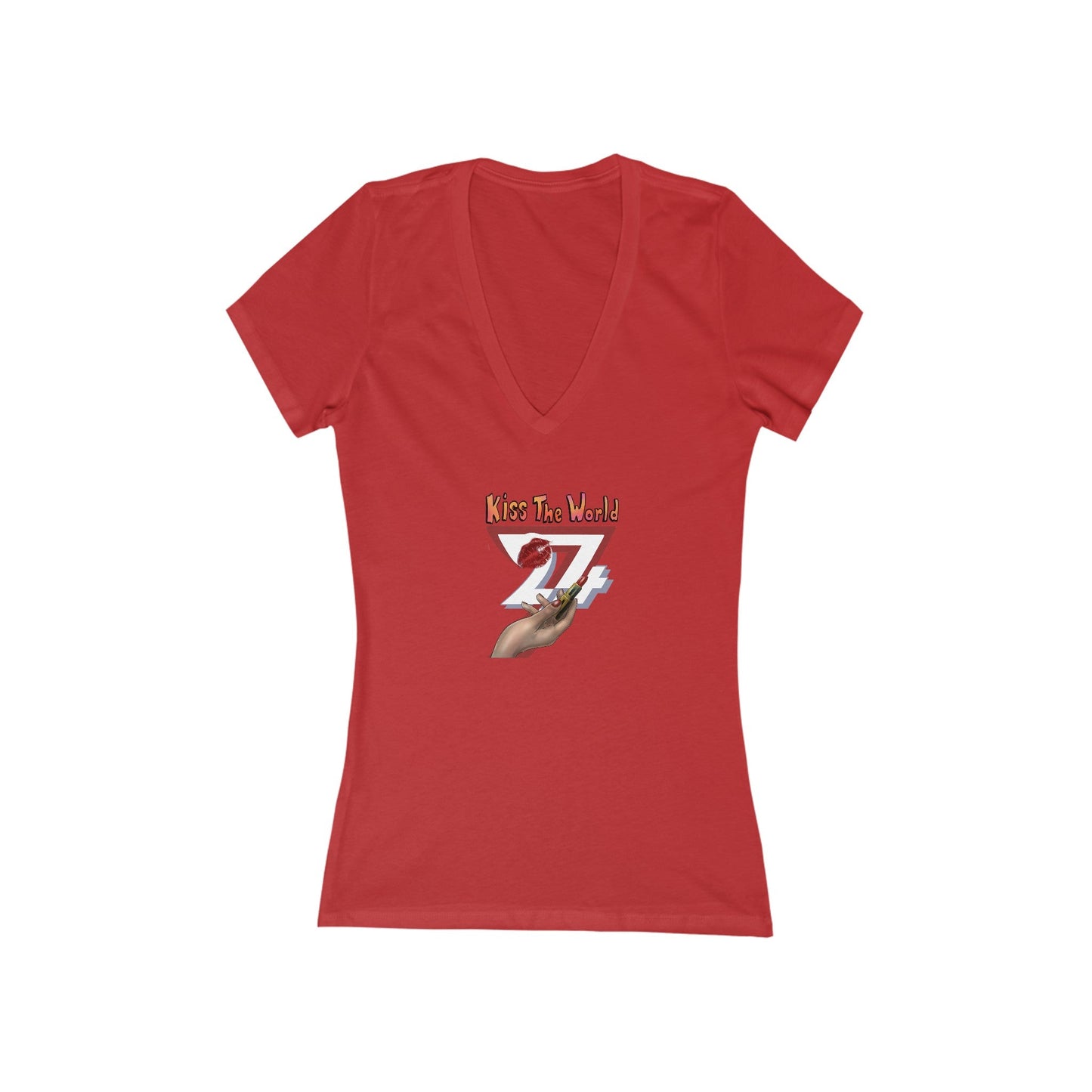 Unique Design Kiss The World -v-neck t-shirt red