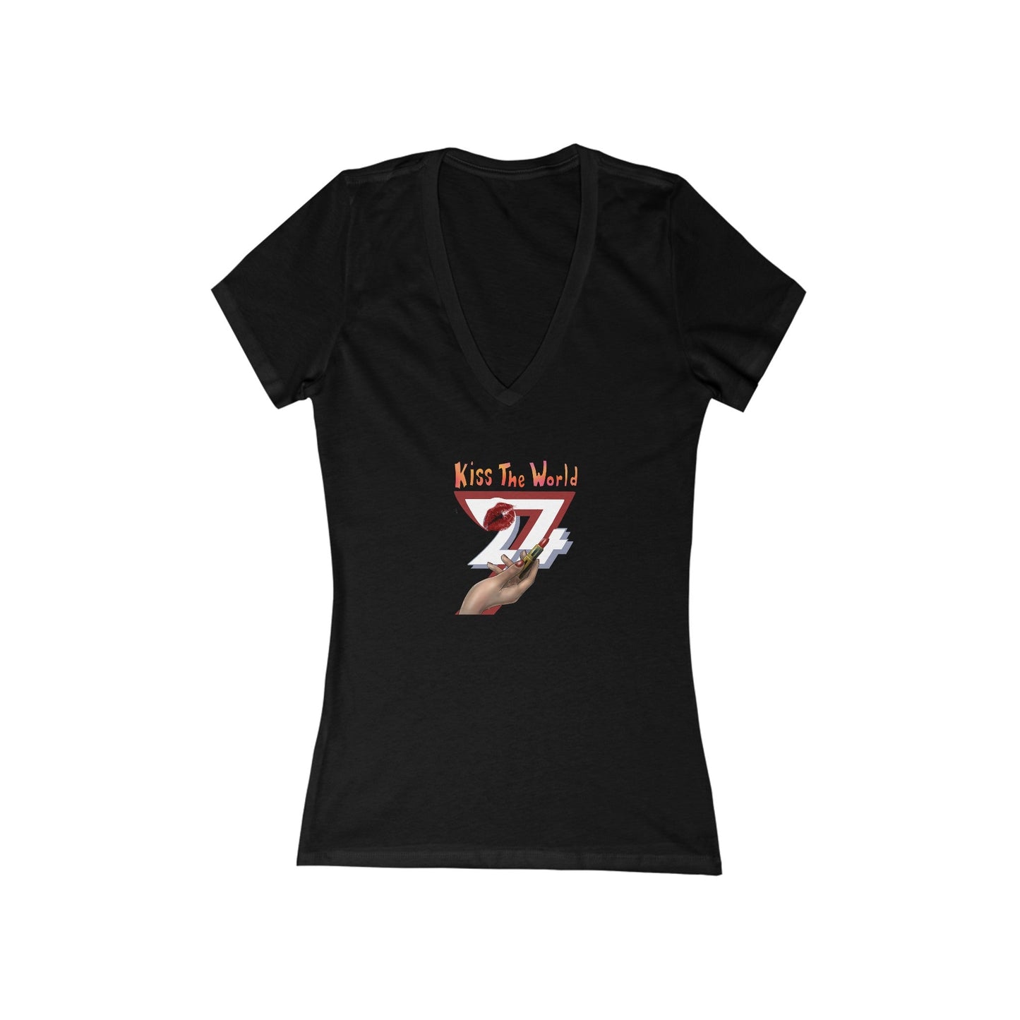 Unique Design Kiss The World -v-neck t-shirt black