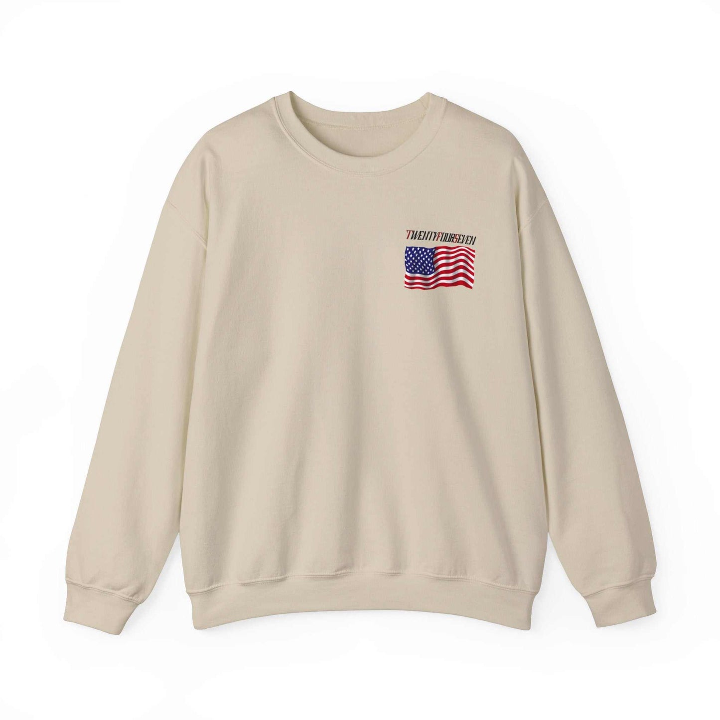 Unique Design TwentyFourSeven American Flag Logo Heavy Blend™ Crewneck Sweatshirt sand