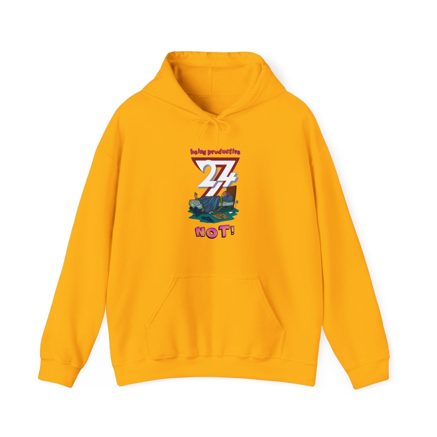 Unique Hoodie - Lazy Teen Printed Hoodie in vibrant yellow by 24/7 Unique Designs.