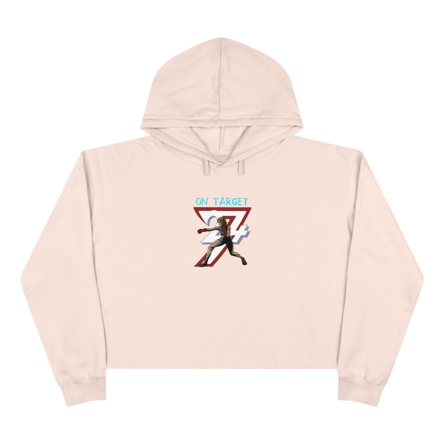 Unique Design Female Boxer illustrated crop hoodie pale pink front view