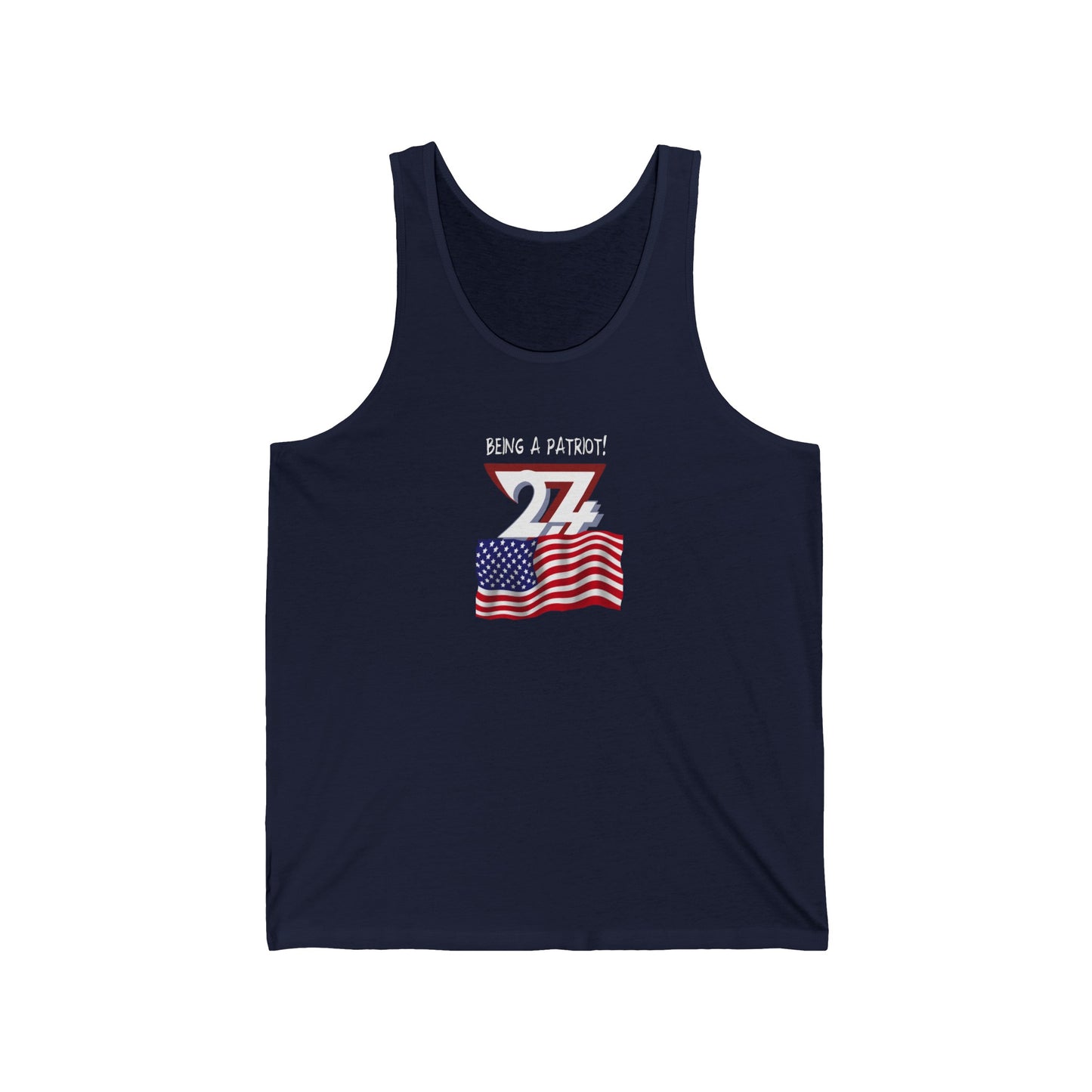 Unique Design American Patriot text women's jersey tank top navy