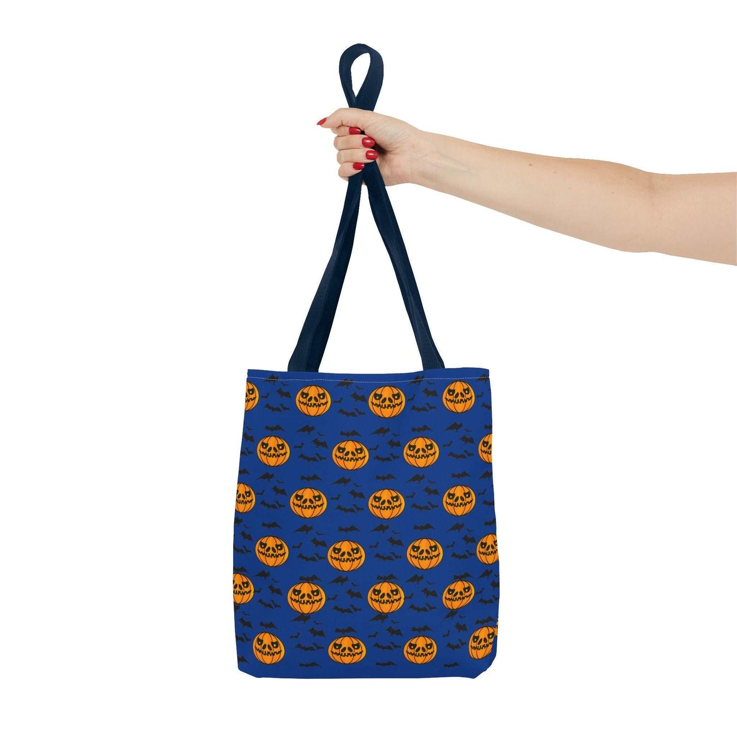 Pumpkins and Bats Halloween Tote Bag small navy