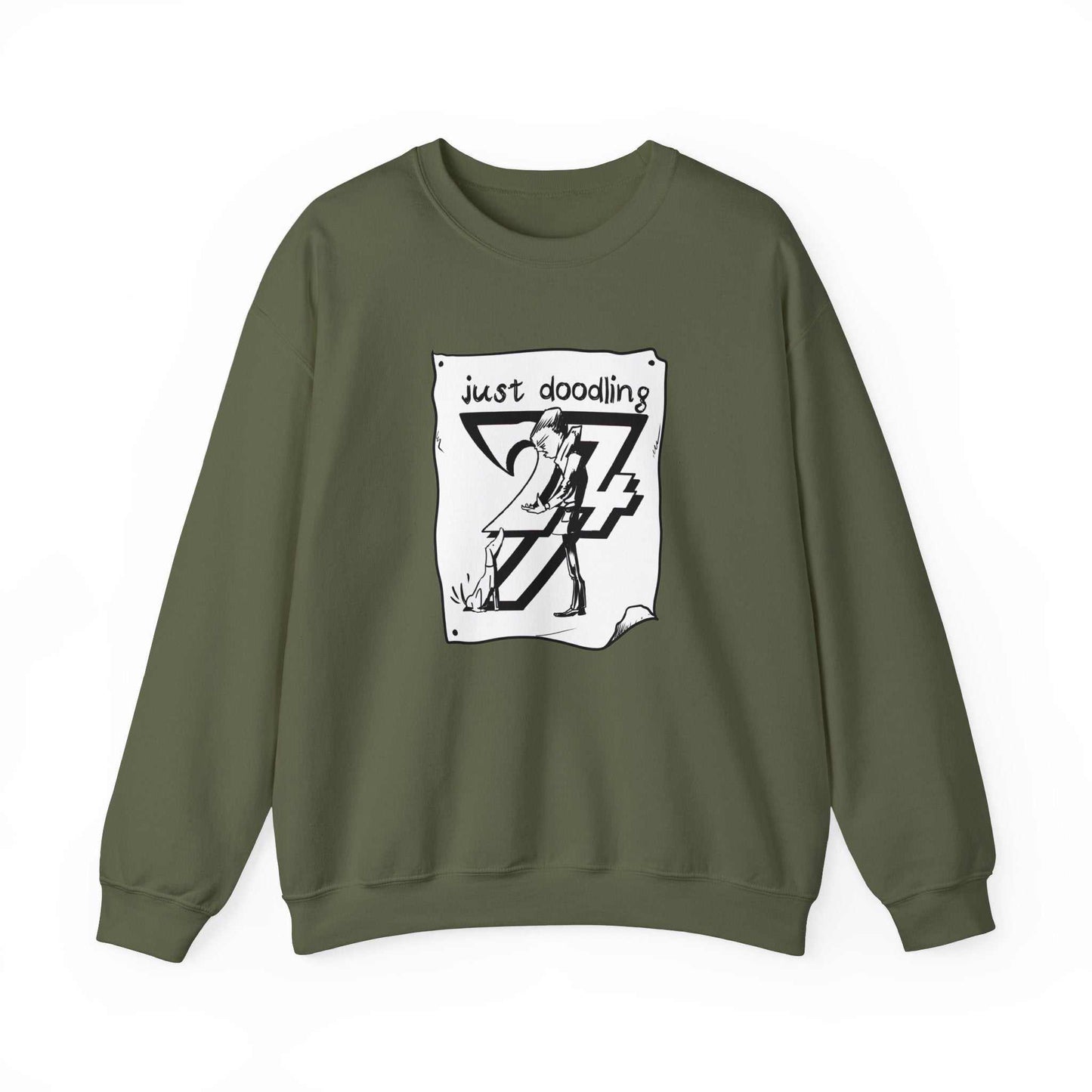 Unique Design Just Doodling Dog Owner Heavy Blend™ Crewneck Sweatshirt military green