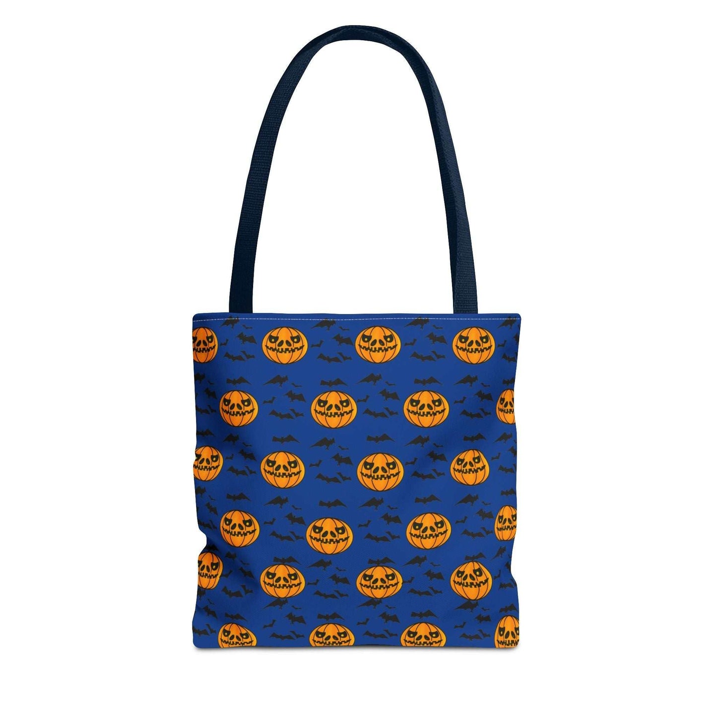 Pumpkins and Bats Halloween Tote Bag  small navy handle