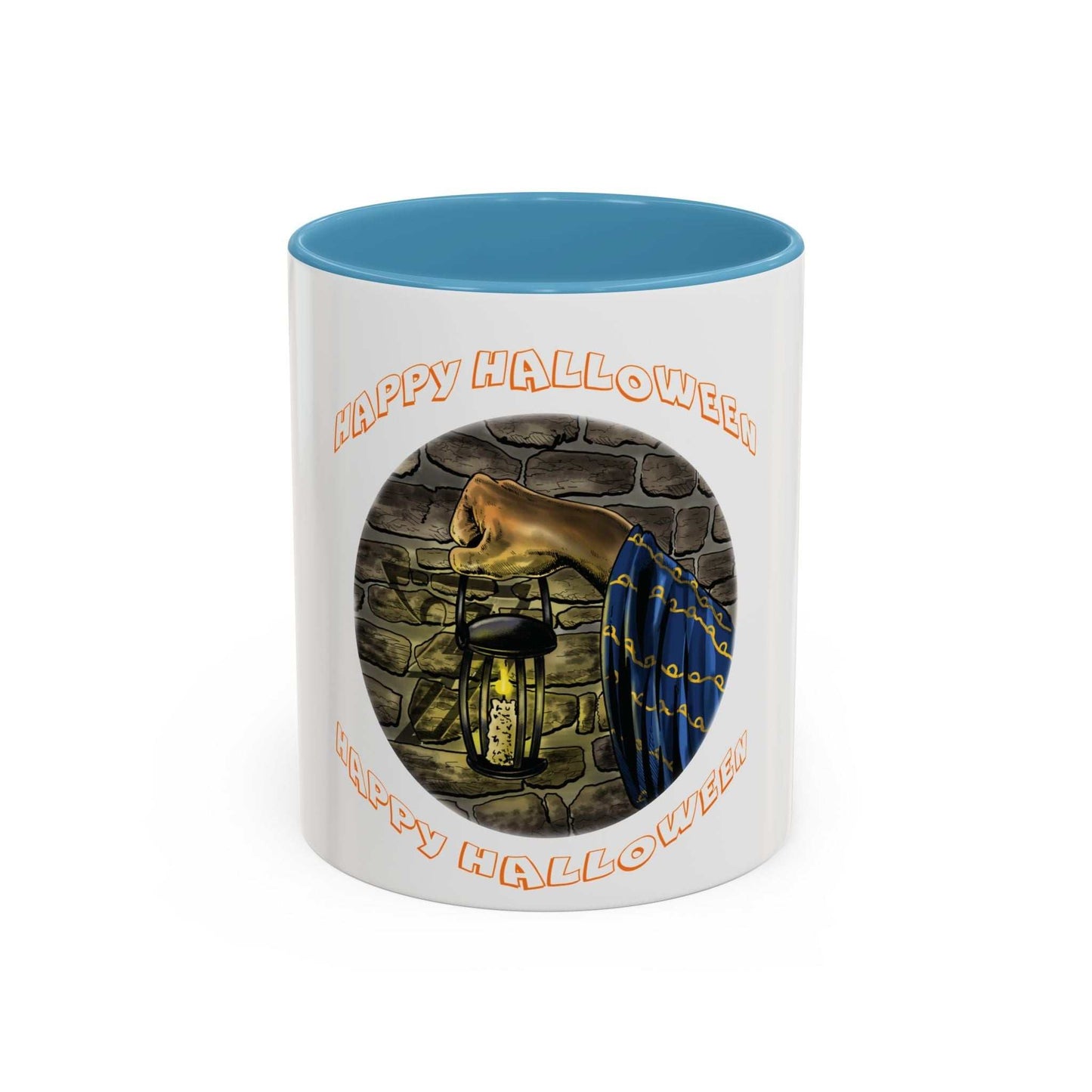 Halloween Wizard Coffee Mug with vibrant design and color options, microwave and dishwasher safe.