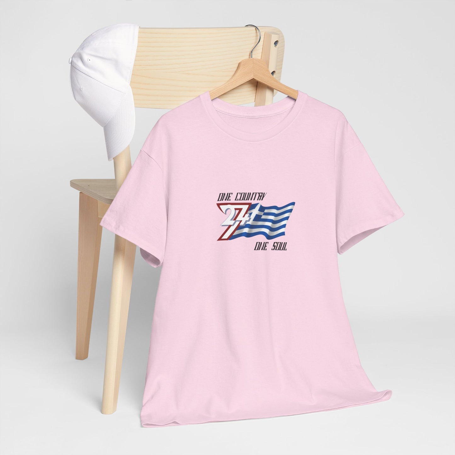 Unique Design Greece Flag Printed custom T-shirt light pink