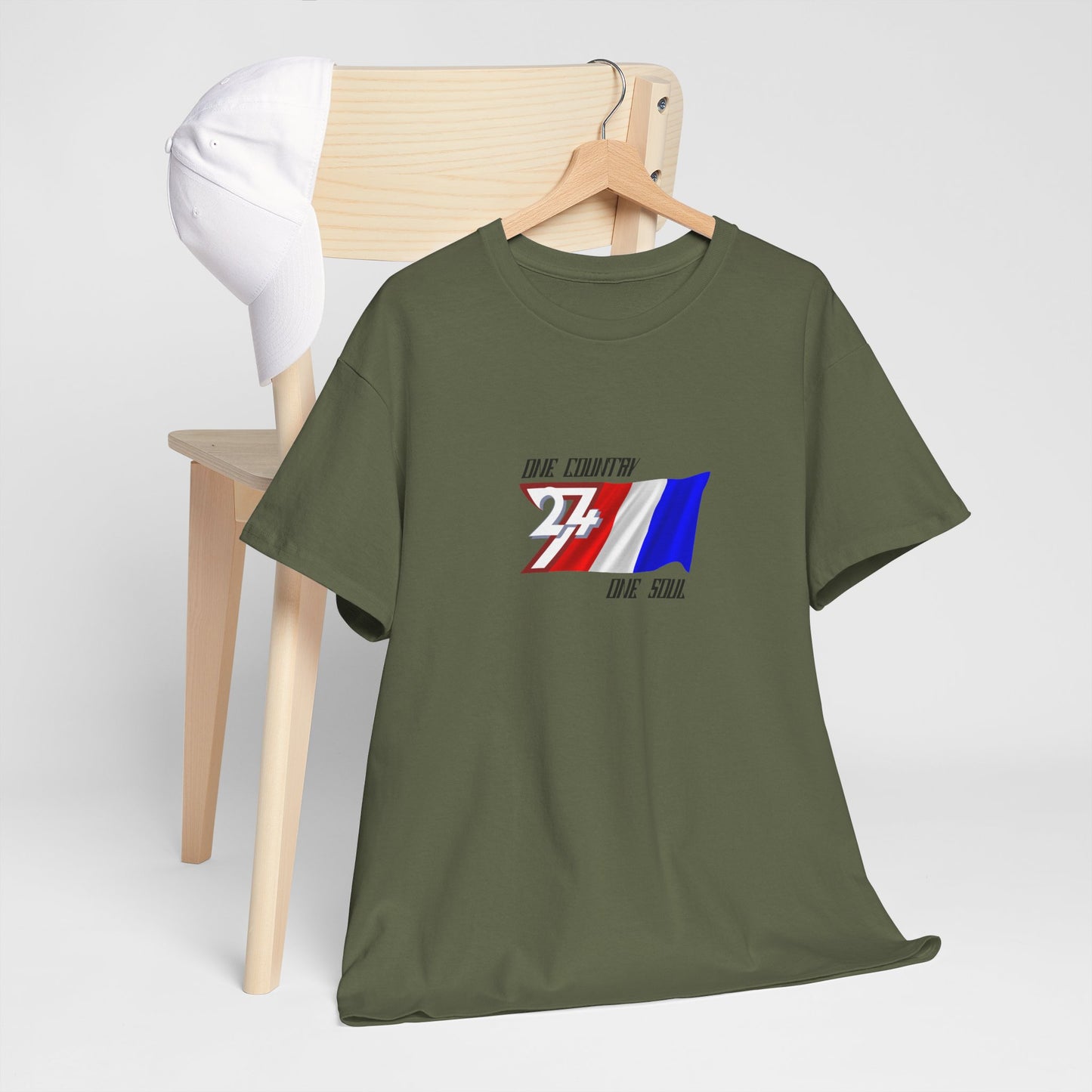 Unique Design France Flag Printed custom T-shirt military green