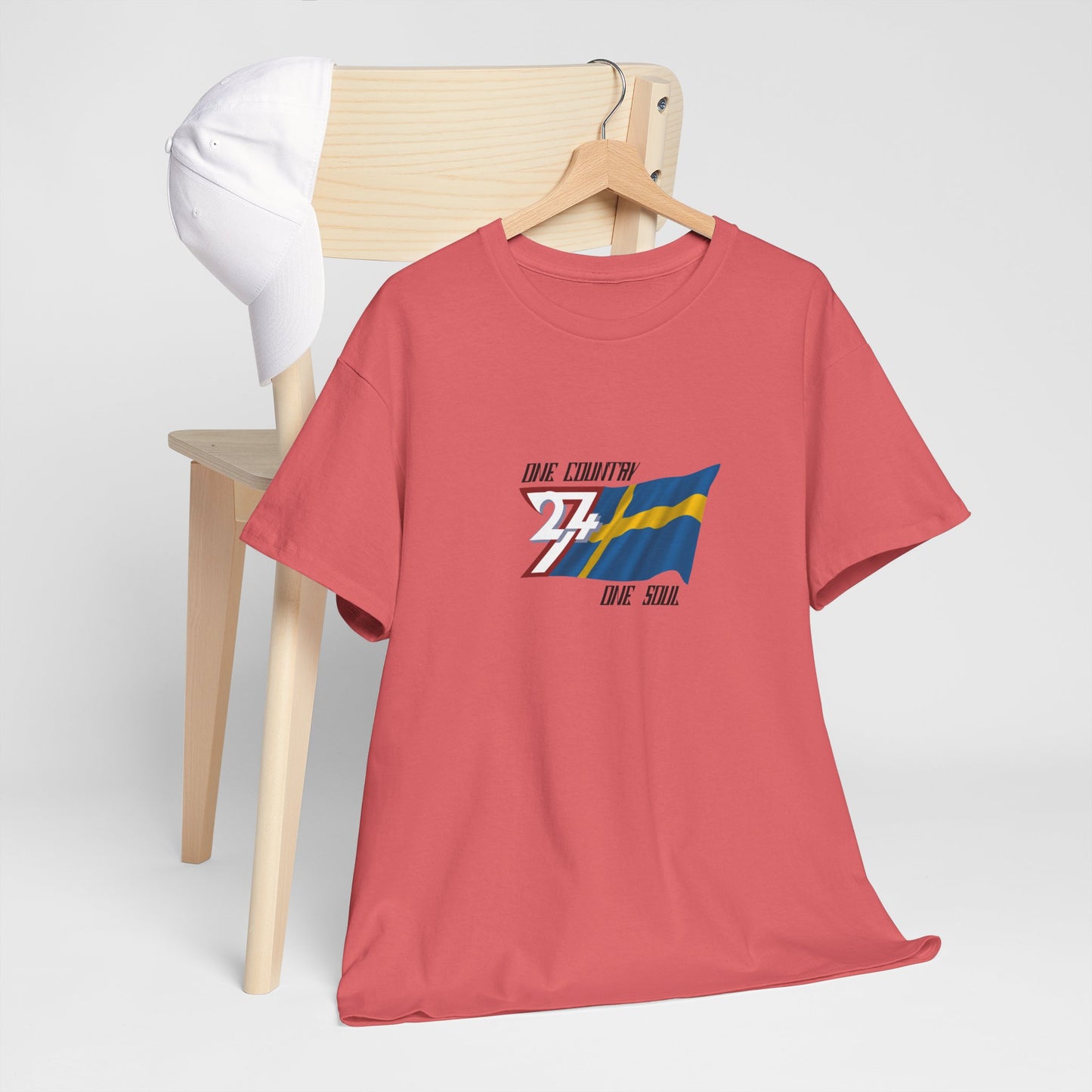  Unique Design 24/7 Sweden Flag Printed Unisex custom T-shirt coral silk