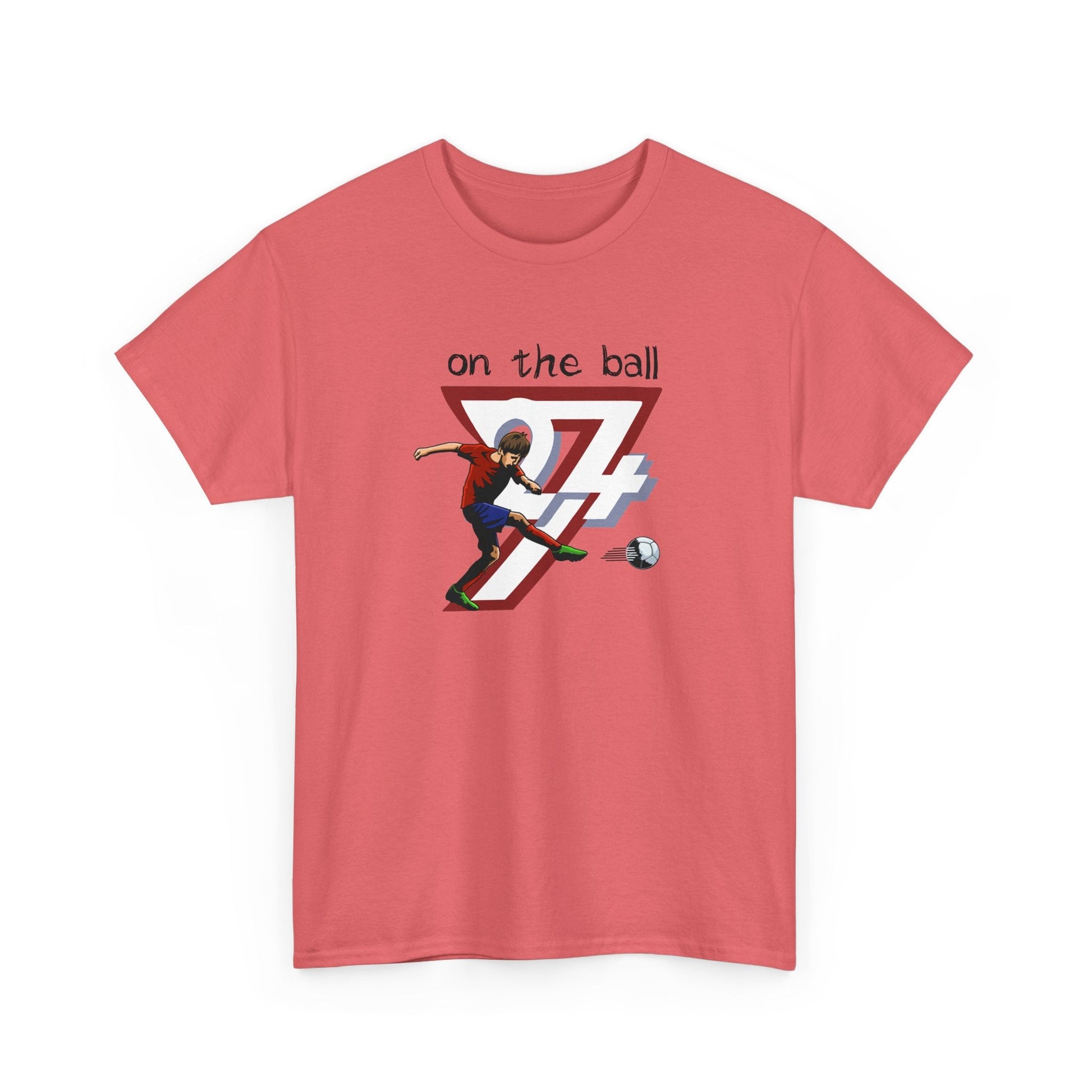 Soccer Player T-shirt On The Pitch Football Sport Printed T-shirt coral silk