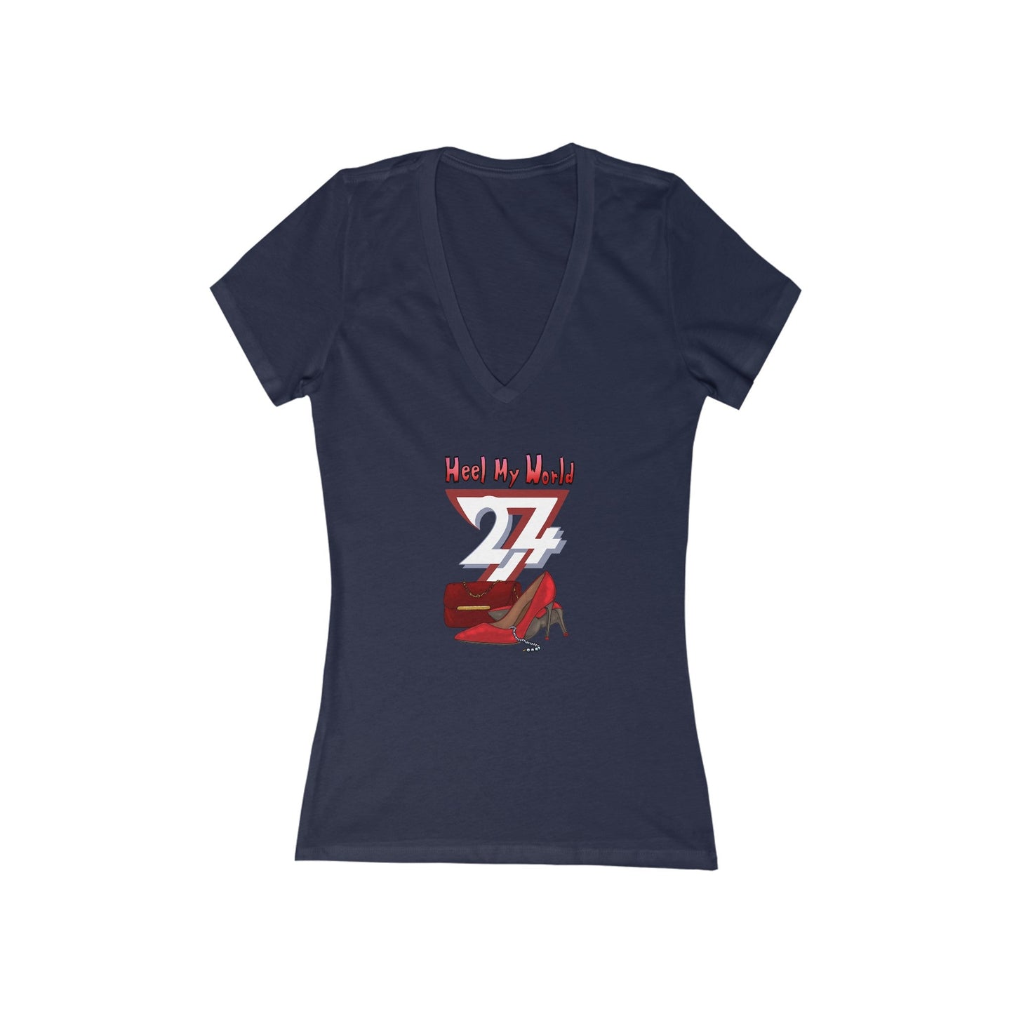 V-Neck T-shirt: Heel My World Women's V-Neck Tee by 24/7 Unique Designs navy