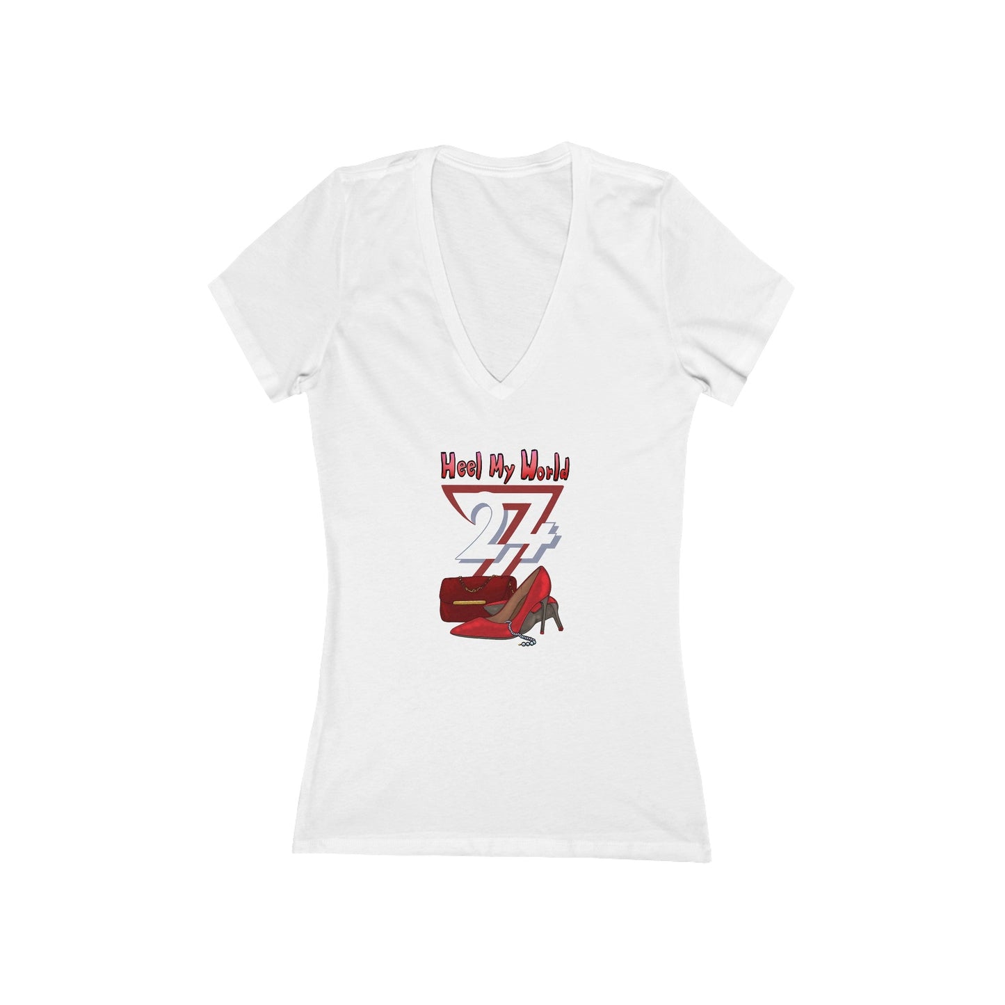 V-Neck T-shirt: Heel My World Women's V-Neck Tee by 24/7 Unique Designs white