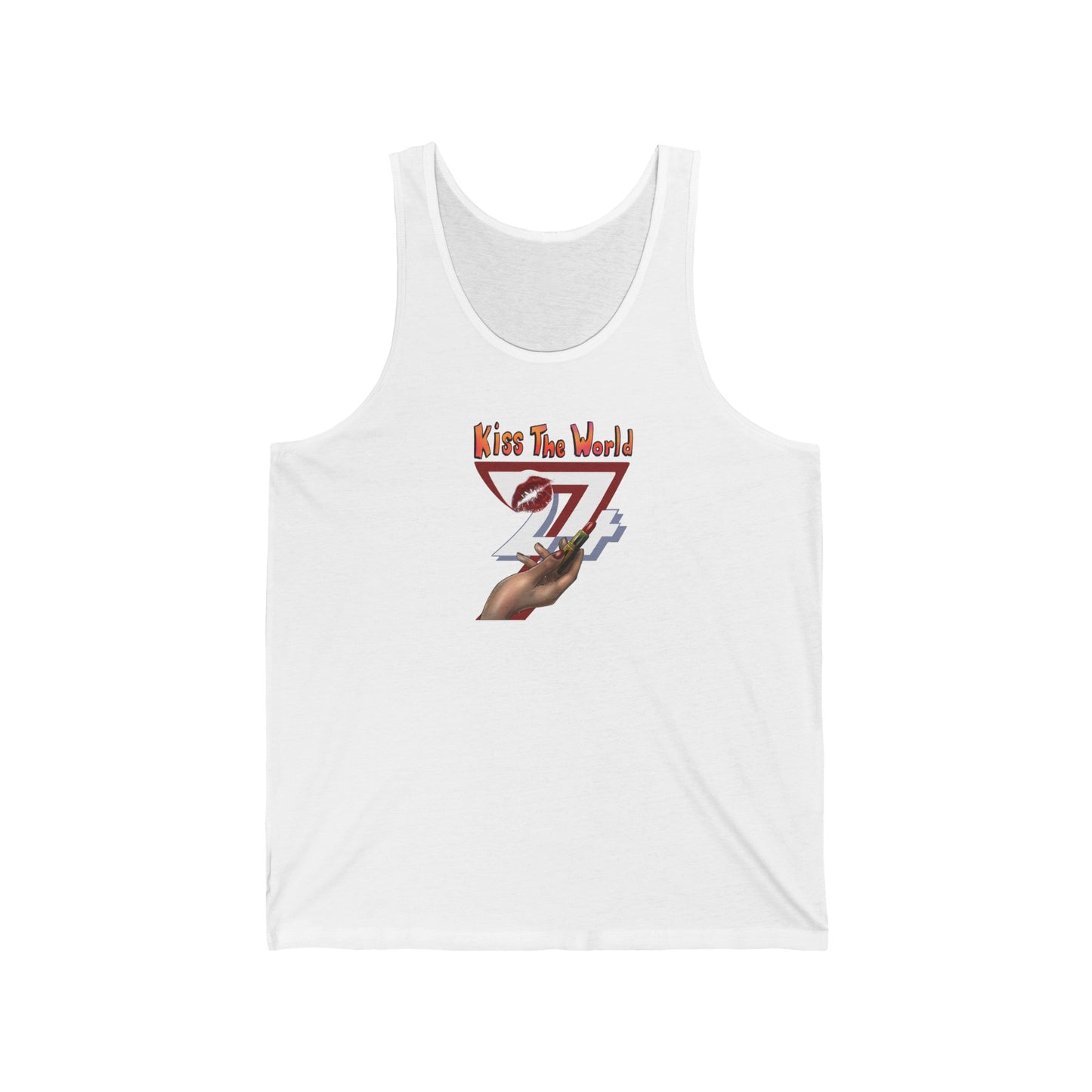 Unique Design Kiss the world women's jersey tank top white