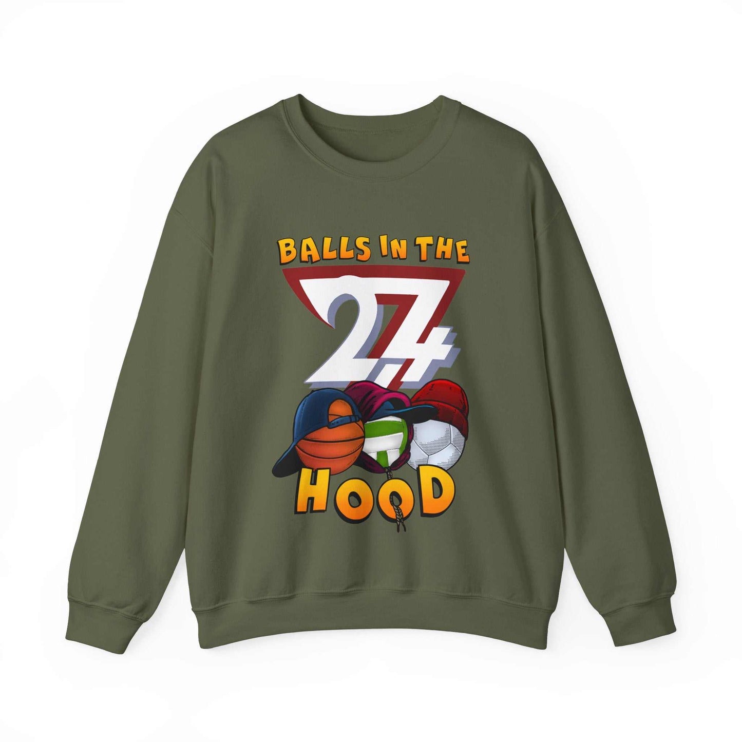 Unique Design Balls In The Hood Heavy Blend™ Crewneck Sweatshirt military green