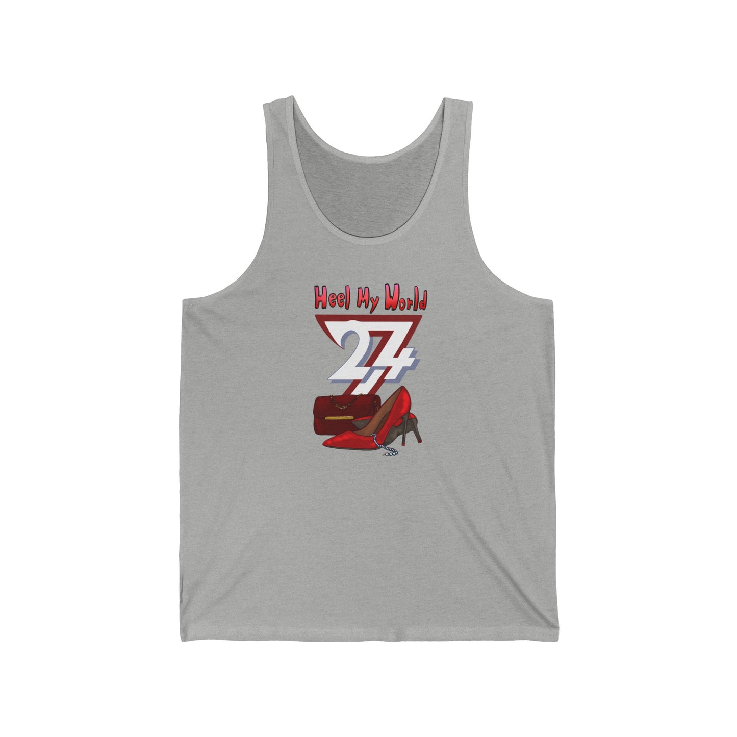 Unique design heel my world women's jersey tank top athletic heather