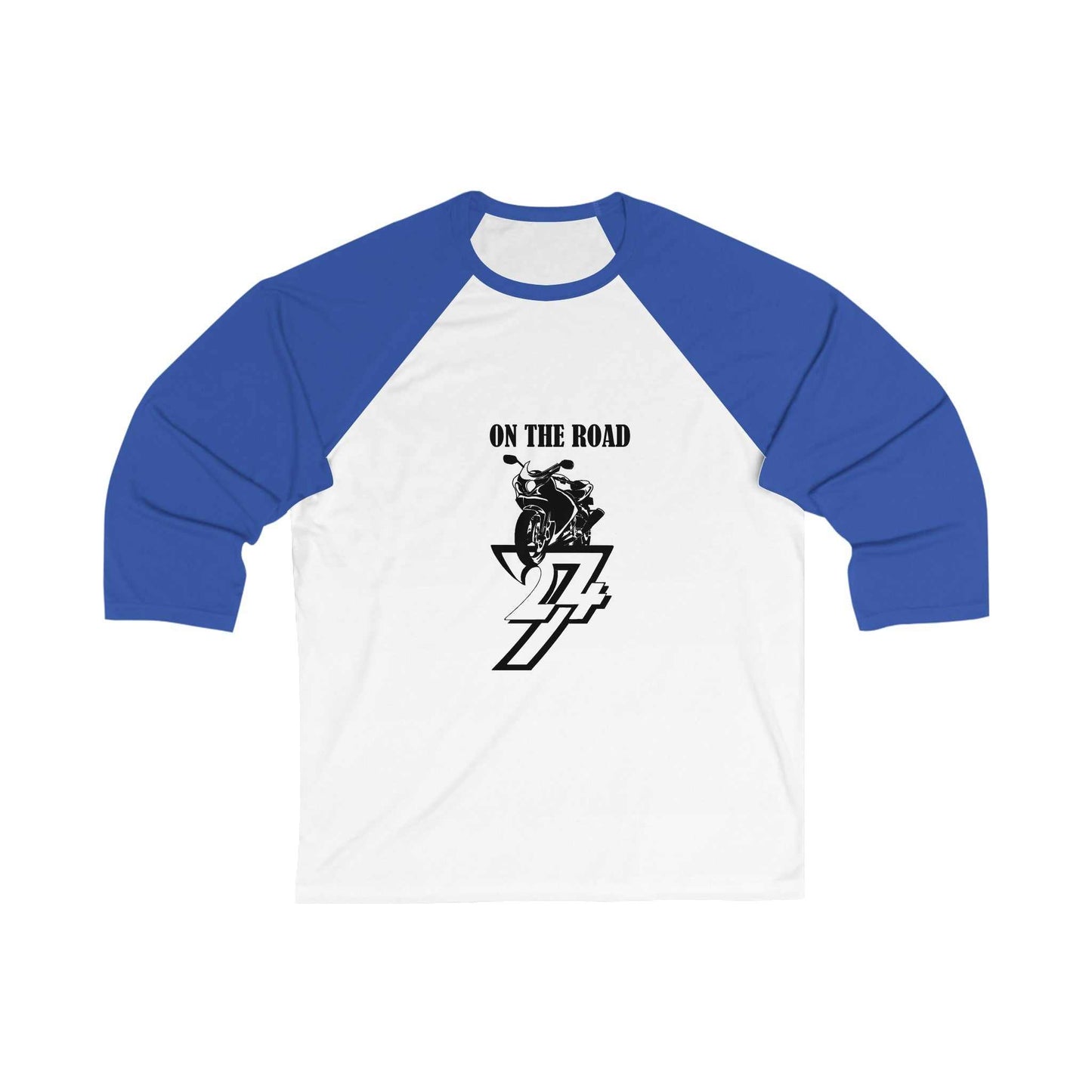 Unique Design On The Road Bike 3\4 Sleeve Baseball Tee white-royal