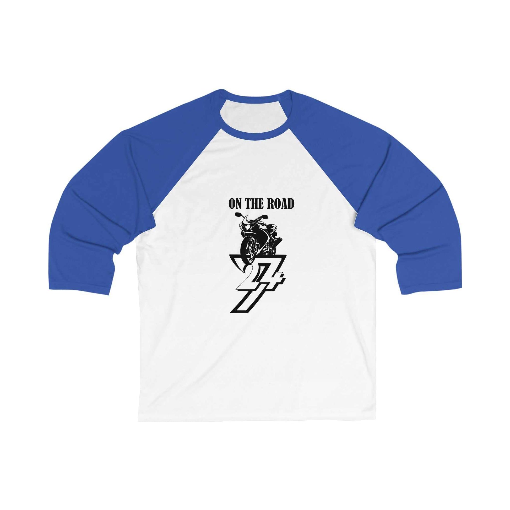 Unique Design On The Road Bike 3\4 Sleeve Baseball Tee white-royal