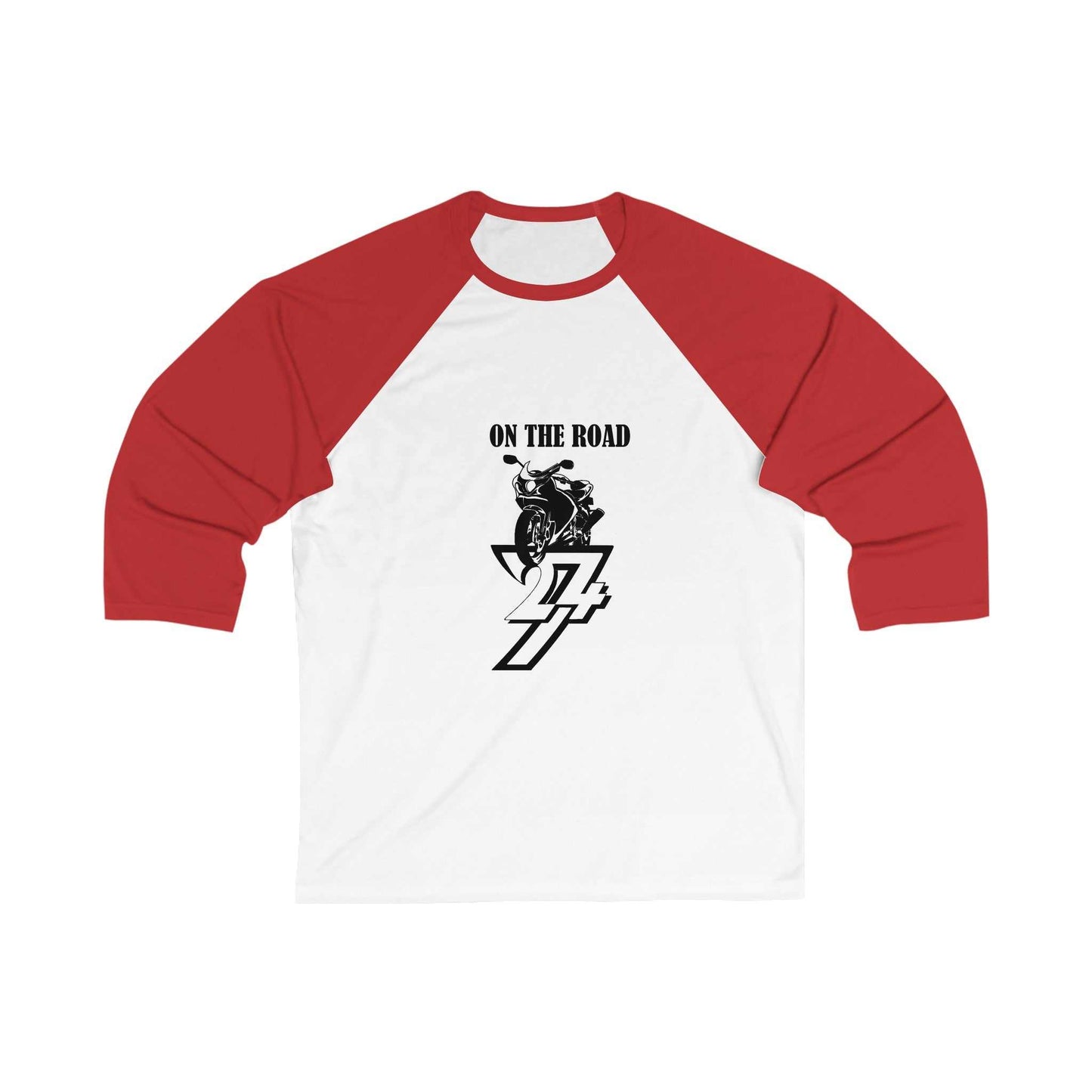 Unique Design On The Road Bike 3\4 Sleeve Baseball Tee white-red