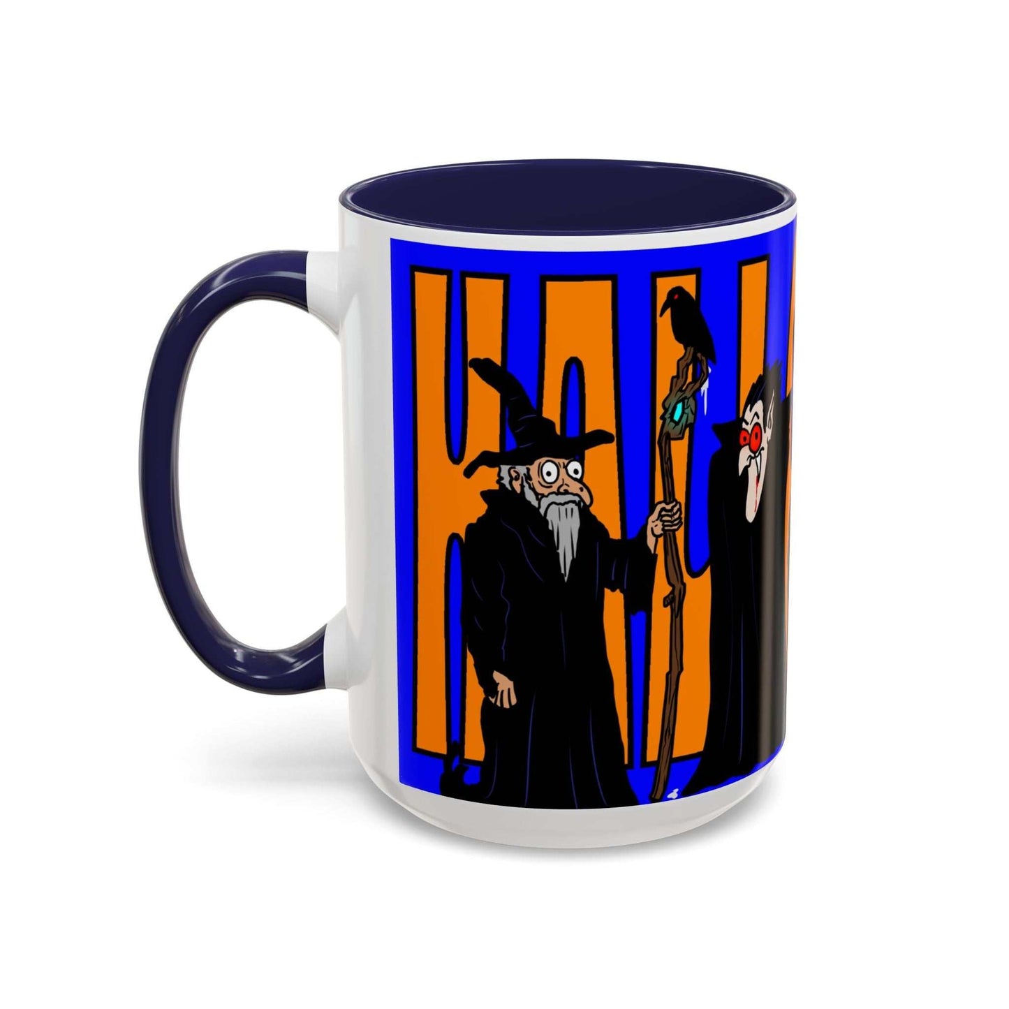 Spooky Halloween coffee mug with vibrant design, available in 11oz and 15oz sizes.