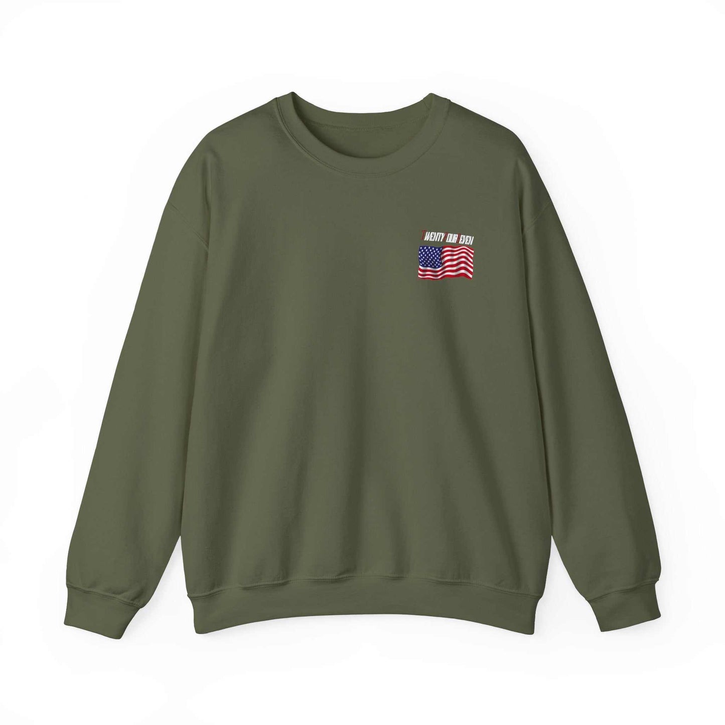 Unique Design TwentyFourSeven American Flag Logo Heavy Blend™ Crewneck Sweatshirt military green