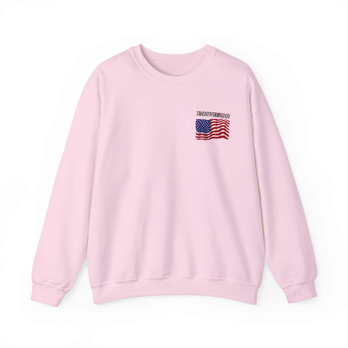 Unique Design TwentyFourSeven American Flag Logo Heavy Blend™ Crewneck Sweatshirt light pink