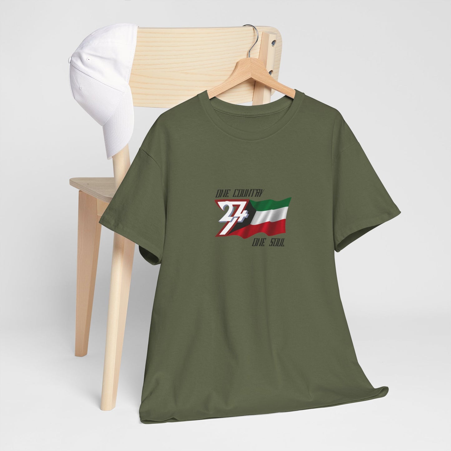 Unique Design 24/7 Kuwait Flag Printed Unisex custom T-shirt military green