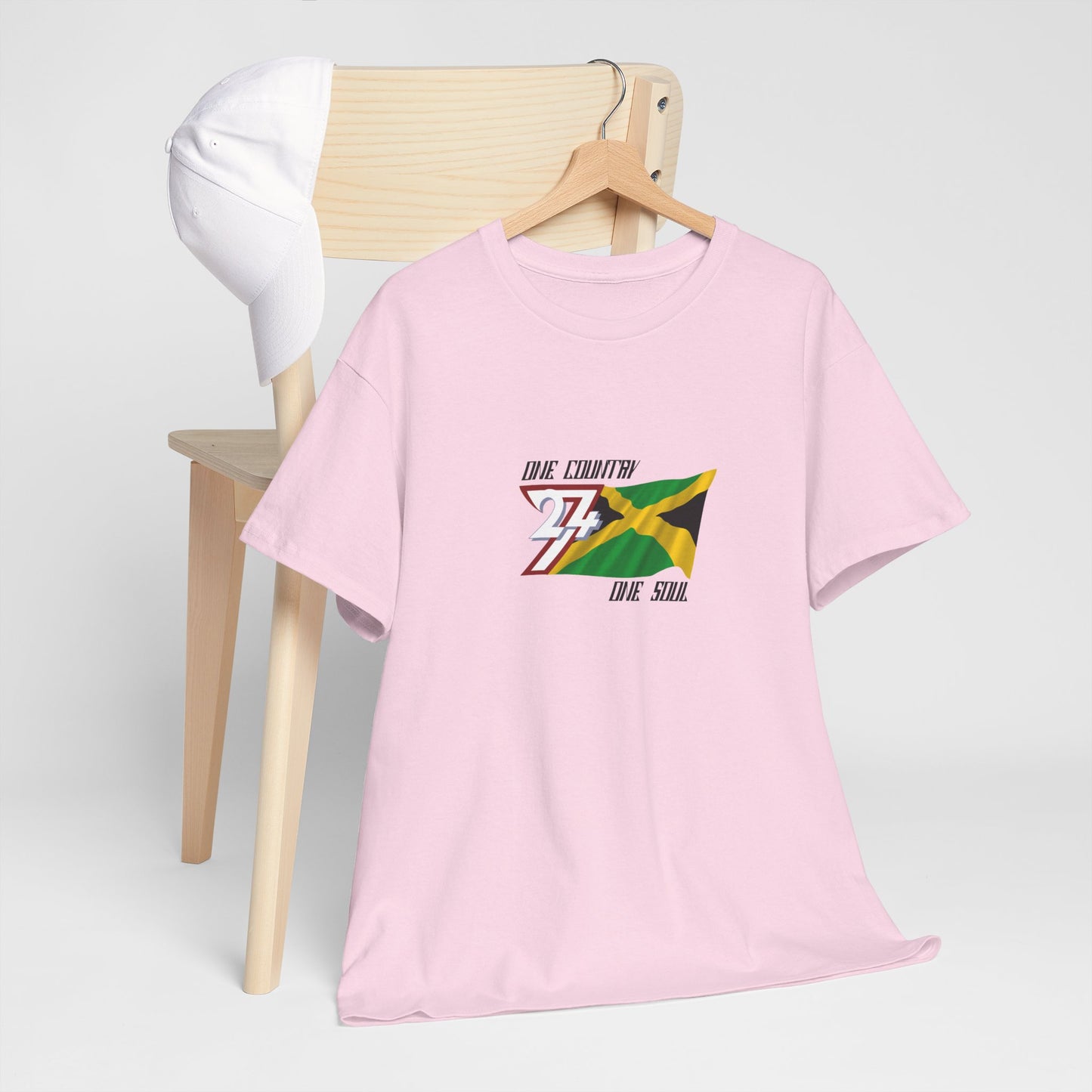 Unique Design 24/7 Jamaica Flag Printed Unisex custom T-shirt light pink