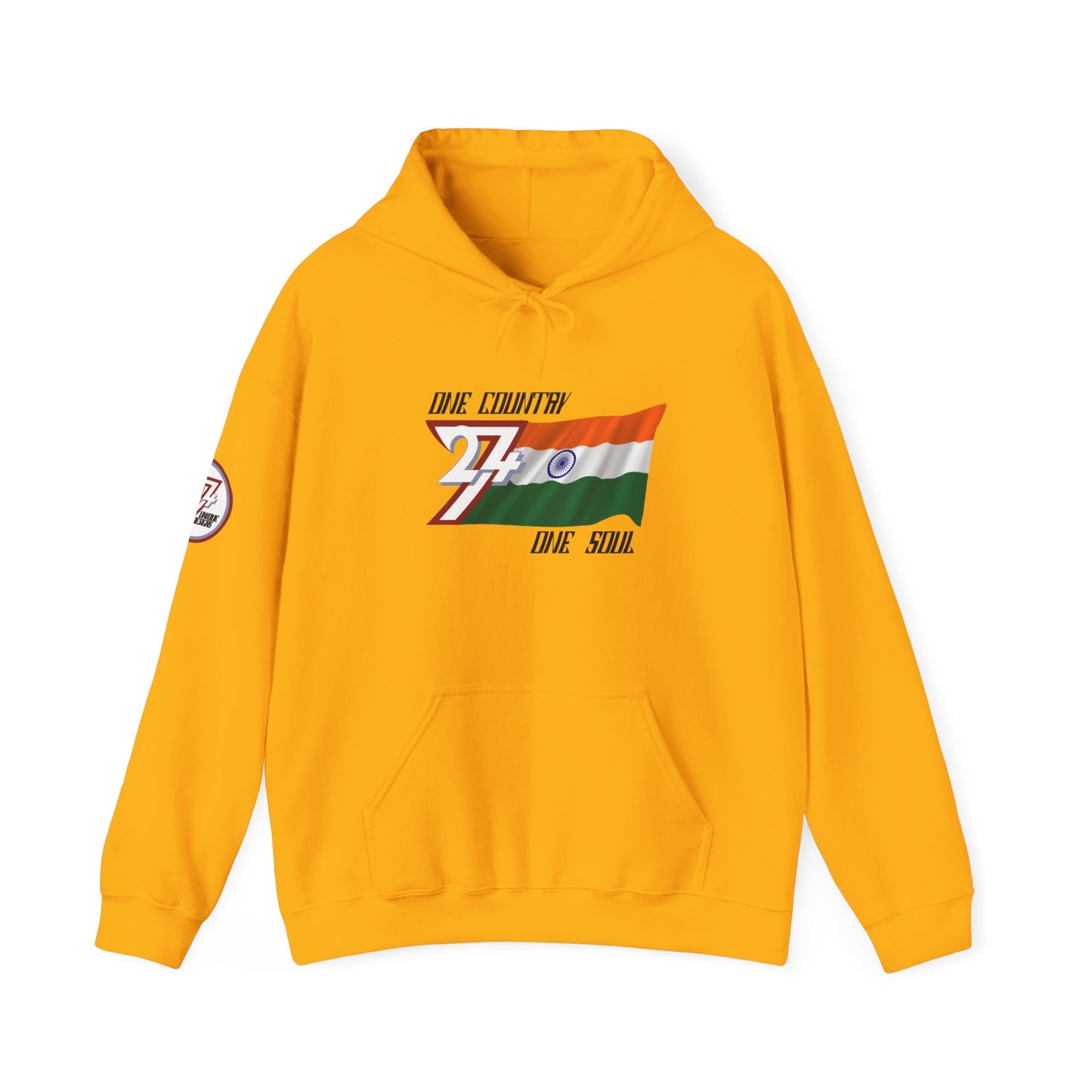 Unique Design 24/7 India Flag Printed Unisex custom Hoodie gold