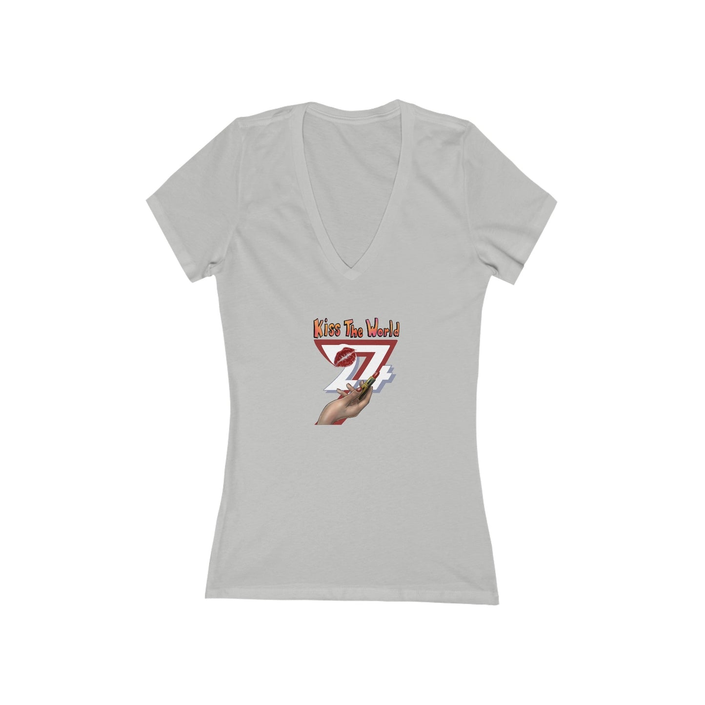 Unique Design Kiss The World -v-neck t-shirt athletic heather