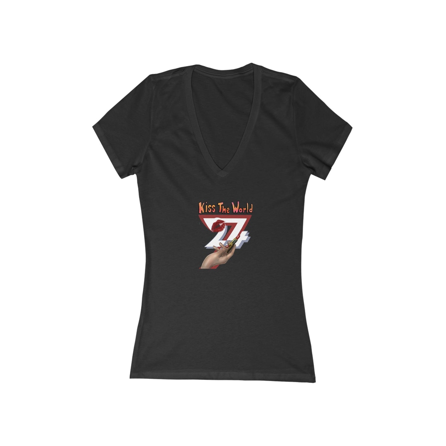 Unique Design Kiss The World -v-neck t-shirt dark heather