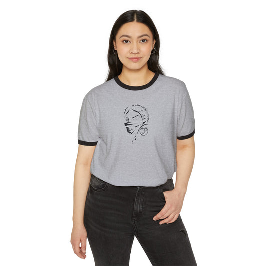 Unique Women T-shirt: "Being Gorgeous" Ringer T-Shirt by 24/7 Unique Designs grey-black with person