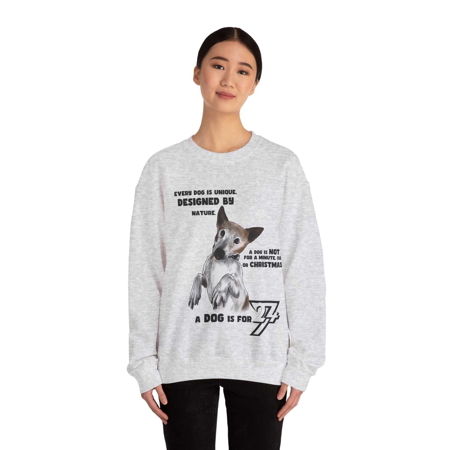 Dog Lover Sweatshirt Jack Russel on jumper dog sweatshirt light grey on person