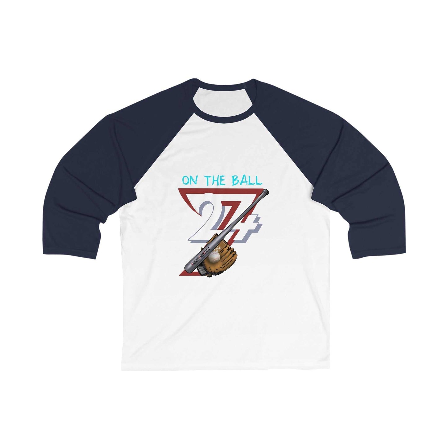 Unique Design On The Ball Baseball  3\4 Sleeve Baseball Tee white-royal