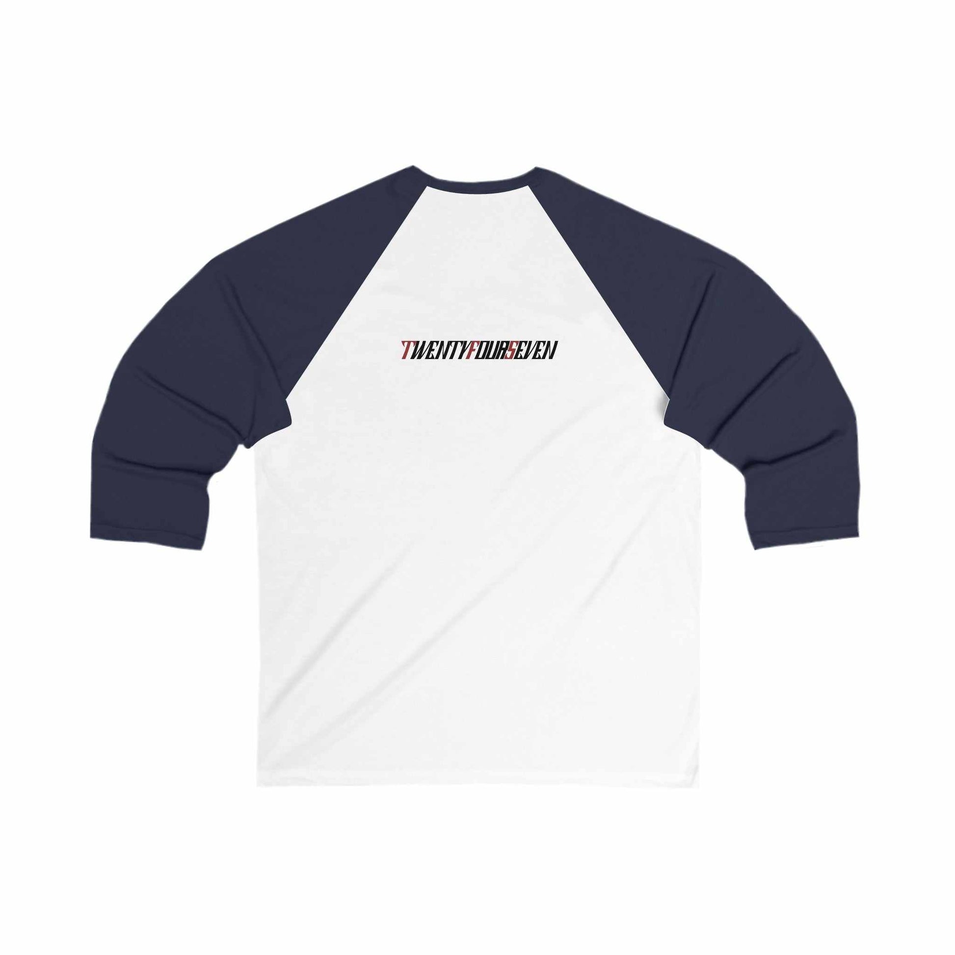 Unique Design On The Road Bike 3\4 Sleeve Baseball Tee white-navy back