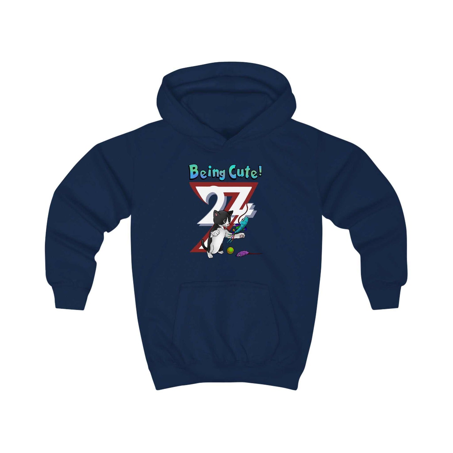 Unique Design Kids Custom Hoodie Being Cute Playing Kitten navy