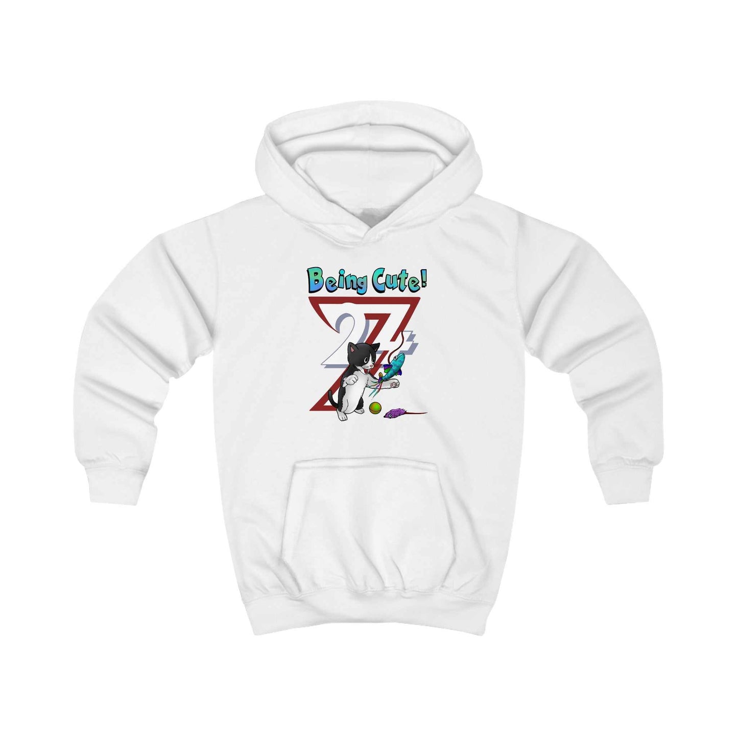 Unique Design Kids Custom Hoodie Being Cute Playing Kitten white